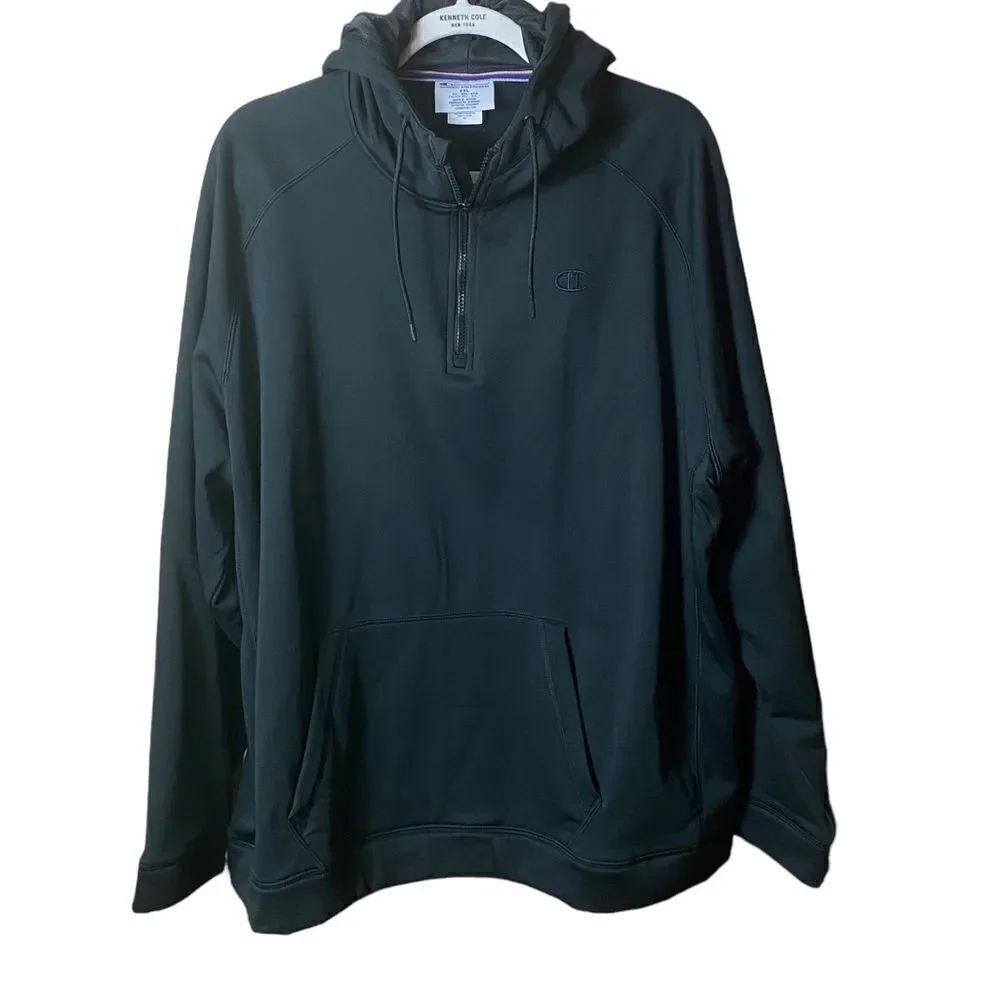 Champion Men’s Sz 2XL Black 1/4 Zip Collar Pull Over Hoodie Sweatshirt